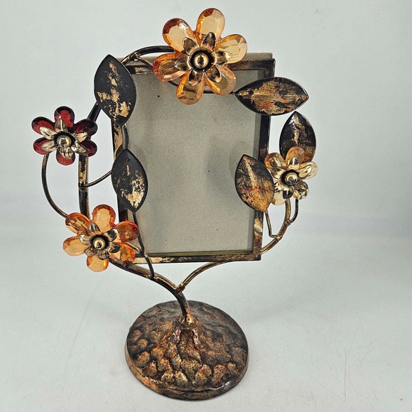 unmarked Other - Vintage style footed metal leaf jewel flower Photo Picture Frame